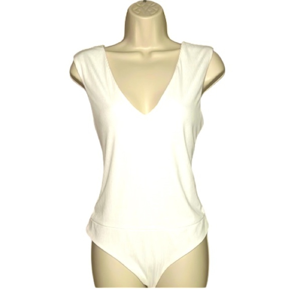 AFRM White Ribbed Thong Bodysuit Large